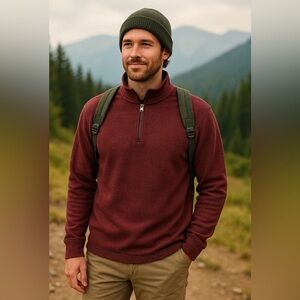 Men’s RedHead Brand Co Thermal Pullover Sweater XL Burgundy Quarter Zip